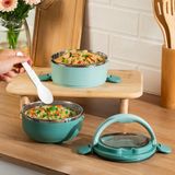 Porsima 66732-2 Vakumlu Lunch Box İki Katlı Paslanmaz Çelik Kolay Kilitlenir Kendinden Kaşıklı Sefer Tası