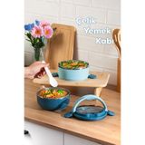 Porsima 66732 Vakumlu Lunch Box İki Katlı Paslanmaz Çelik Kolay Kilitlenir Kendinden Kaşıklı Sefer Tası