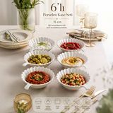 Porsima 6'Lı Beyaz Porselen Kulplu Kase Seti - Çerez, Meze, Salata Ve Kahvaltılık Servis Kasesi 15Cm