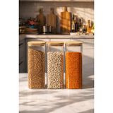 Porsima 7-3 Bambu Vakumlu Kapaklı Kare Borsilikat Cam 3lü Kavanoz Seti Saklama Kabı 1900ML 9,5X27CM - Şeffaf - 1,9 lt