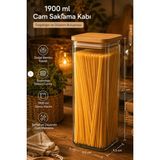 Porsima 7-3 Bambu Vakumlu Kapaklı Kare Borsilikat Cam 3lü Kavanoz Seti Saklama Kabı 1900ML 9,5X27CM - Şeffaf - 1,9 lt
