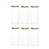 Porsima 7-3 Bambu Vakumlu Kapaklı Kare Borsilikat Cam 6lı Kavanoz Seti Saklama Kabı 1900ML 9,5X27CM