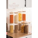 Porsima 7-4 Bambu Vakumlu Kapaklı Kare Borosilikat Cam 12LI Kavanoz Seti Saklama Kabı 1900ML 9,5X27CM - 1,9 lt - Şeffaf