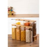 Porsima 7-4 Bambu Vakumlu Kapaklı Kare Borosilikat Cam 8Li Kavanoz Seti Saklama Kabı 1900Ml 9,5X27cm