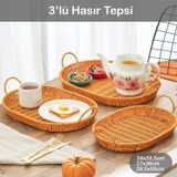 Porsima 708-a Oval 3'lü Hasır Tepsi Dekoratif Servis Sunum Tepsi