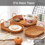 Porsima 708d Oval 3'lü Hasır Tepsi Dekoratif Sunum Servis Tepsisi