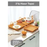Porsima 709-A Kare 3'Lü Dekoratif Ev Banyo Mutfak Düzenleyici Kulplu Hasır Sepet Seti Hasır Tepsi