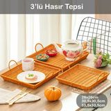 Porsima 709-D Kare 3'Lü Dekoratif Ev Banyo Mutfak Düzenleyici Kulplu Hasır Sepet Seti Hasır Tepsi