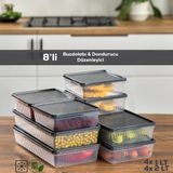 Porsima 8li Buzdolabı Organizer Derin Dondurucuya Uygun Antrasit Saklama Kabı BPA İçermez
