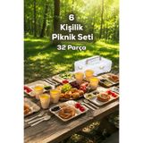 Porsima AC-101 32 Parça 6 Kişilik Pratik Taşınabilir Piknik Seti - Saklama Kutulu Piknik Sepeti Krem