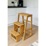 Porsima Ahşap Bambu 3 Basamak Merdiven - Portatif Demonte ve Ergonomik Ev Tipi Dekoratif Tabure Merdiven