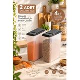 Porsima AK-571 2'li Erzak Kabı Seti (2 x 4 Lt) – Ölçü Çizgili, Pratik Açılır Siyah Kapaklı Kuru Gıda & Bakliyat Saklama Kabı