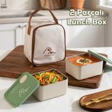 Porsima Bl25229 Isı Yalıtımlı Çanta Paslanmaz Çelik 2 Parça Vakumlu Yemek Termosu Beslenme Kutusu Taşınabilir Lunch Box Sefer Tası Krem