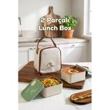 Porsima BL25229 Isı Yalıtımlı Çanta Paslanmaz Çelik 2 Parça Vakumlu Yemek Termosu Beslenme Kutusu Taşınabilir Lunch Box Sefer Tası
