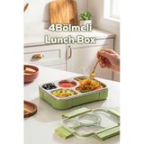 Porsima Bl25239 Isı Yalıtımlı Paslanmaz Çelik Sızdırmaz Silikon Kapak 4 Bölmeli Vakumlu Yemek Termosu Beslenme Kutusu Taşınabilir Lunch Box