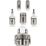 Porsima BY006 Canister 6 Parça Yağlık Baharatlık Seti - Paslanmaz Çelik Cam Baharatlık Yağdanlık Seti