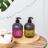 Porsima C-527 2'Li Cool Sivi Sabunluk Seti - Mutfak-Banyo Tezgah Ustu Temizlik Seti - Antrasit Cam 425 Ml