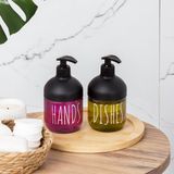 Porsima C-527 2'Li Cool Sivi Sabunluk Seti - Mutfak-Banyo Tezgah Ustu Temizlik Seti - Siyah Cam 425 Ml