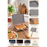 Porsima Çift Taraflı Granit Tost Tavası 17X23 Cm Granit Kaplama Ahşap Saplı Ocak Üstü Tost Makinesi