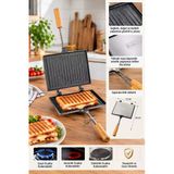 Porsima Çift Taraflı Ocak Üstü Tost Makinesi 17X23 Cm – Granit İç Yüzeyli Ahşap Saplı Klasik Tost Tavası