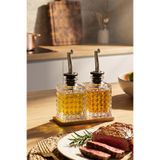 Porsima DHZ90112 2li Bambu Standlı Sızdırmaz Cam Yağlık Sirkelik Yağdanlık 100+100 ml