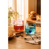 Porsima Dream Love Hearts - 400ml Romantik Kalp Tasarımlı 2'li Renkli Borosilikat Cam Kupa Seti