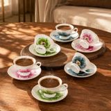 Porsima GC57-2442 12 Parça Yaldızlı Porselen Türk Kahve Fincan Takımı - Mix Kahve Fincan Seti - 100ml