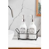 Porsima Gümüş Kapaklı Porselen 2li Sıvı Sabunluk – Beyaz 700 ml 3115