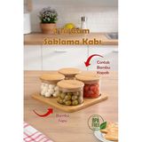 Porsima HF009006 Yuvarlak 4lü Hava Geçirmez Bambu Standlı Cam Kahvaltılık Seti Bambu Kapaklı Saklama Kabı 250ml