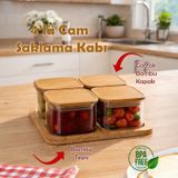 Porsima Hf009009 Kare 4lü Hava Geçirmez Bambu Standlı Cam Kahvaltılık Seti Bambu Kapaklı Saklama Kabı 250ml Şeffaf