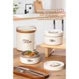Porsima Isı Yalıtımlı Çanta Paslanmaz Çelik Vakumlu Yemek Termosu Beslenme Kutusu Lunch Box Sefer Tası Bej