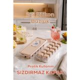 Porsima Kapaklı Silikon Buz Kalıbı Seti 2 Adet Dökülmez Buz Yapma Kabı - Cappuccino