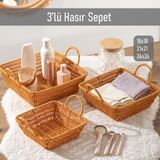Porsima Kare 3'lü Dekoratif Ev Banyo Mutfak Düzenleyici Hasır Sepet Seti Ekmeklik Takımı