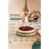 Porsima L-00501-2 Kilitli Kapaklı Kek Pasta Saklama Taşıma Kabı Borcam - Kek Fanusu Yeşil
