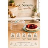 Porsima L-00501-2 Kilitli Kulplu Yuvarlak Kek ve Pasta Taşıma Fanusu 26 cm – Turkuaz / Su Yeşili