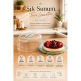 Porsima L-00501-2 Kilitli Kulplu Yuvarlak Kek ve Pasta Taşıma Fanusu 26 cm – Turkuaz / Su Yeşili