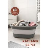 Porsima L-00959-2 Akordiyon Katlanır Sepet Katlanabilir Çamaşır Sepeti Orta Boy Katlanır Çamaşır Sepeti 18LT - Açık Gri