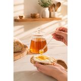 Porsima LM-0019 Kaşıklı Kapaklı Cam 2li Şekerlik Sunumluk Seti Bal ve Reçel Kavanozu Saklama Kabı 500ML - Şeffaf - 500 ml