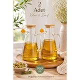 Porsima LM-0034 2'li Olivia Bambu Kapaklı Borosilikat Ölçekli Cam Yağlık Silikon Tabanlı Dereceli Yağdanlık 900 ml