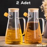 Porsima LM-0034 2'li Olivia Bambu Kapaklı Borosilikat Ölçekli Cam Yağlık Silikon Tabanlı Dereceli Yağdanlık 900 ml