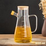 Porsima LM-0034 Olivia Bambu Kapaklı Borosilikat Ölçekli Cam Yağlık Silikon Tabanlı Dereceli Yağdanlık 900 ml