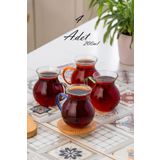 Porsima Lm-0035 Ehli Keyf 4 Parça 4 Kişilik Çay Seti-200 Ml Borosilikat Cam Kulplu Tombik Bardak Takımı