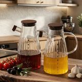 Porsima Lm-0053 Alvera Kapaklı Borosilikat Cam 2li Yağlık Sirkelik Yağdanlık Seti 1000ml Şeffaf
