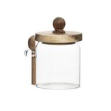 Porsima LM-0057 Bambu Kapaklı Bambu Kaşıklı Cam Şekerlik Sunumluk Bal Ve Reçel Kavanozu Saklama Kabı 450ml