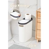 Porsima M-325 Çöp Kutusu Banyo Mutfak Çöp Kovası Kapaklı Banyo Çöp Kovası 10lt Beyaz