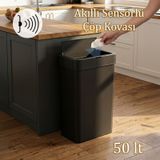 Porsima Me-05-1 Hareket Sensörlü Sessiz Kapatma Çöp Kutusu Banyo Mutfak Çöp Kovası Kapaklı Banyo Çöp Kovası 2 Adet Aa Pil Siyah 50Lt
