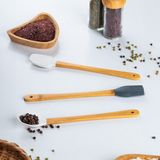 Porsima Mıen 3 Parça Mini Silikon Kaşık Spatula Fırça - Yanmaz Yapışmaz Hazırlık Seti - 23 cm - Koyu Gri