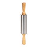 Porsima MNB05771 Ahşap Saplı Paslanmaz Çelik Merdane Oklava Hamur Pizza Börek Açma Oklava 33CM