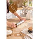 Porsima Mnb05772 Ahşap Saplı Paslanmaz Çelik Merdana Oklava Hamur Pizza Börek Açma Oklava 38Cm