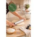 Porsima MNB05773 Ahşap Saplı Paslanmaz Çelik Merdane Oklava Hamur Pizza Börek Açma Oklava 43CM